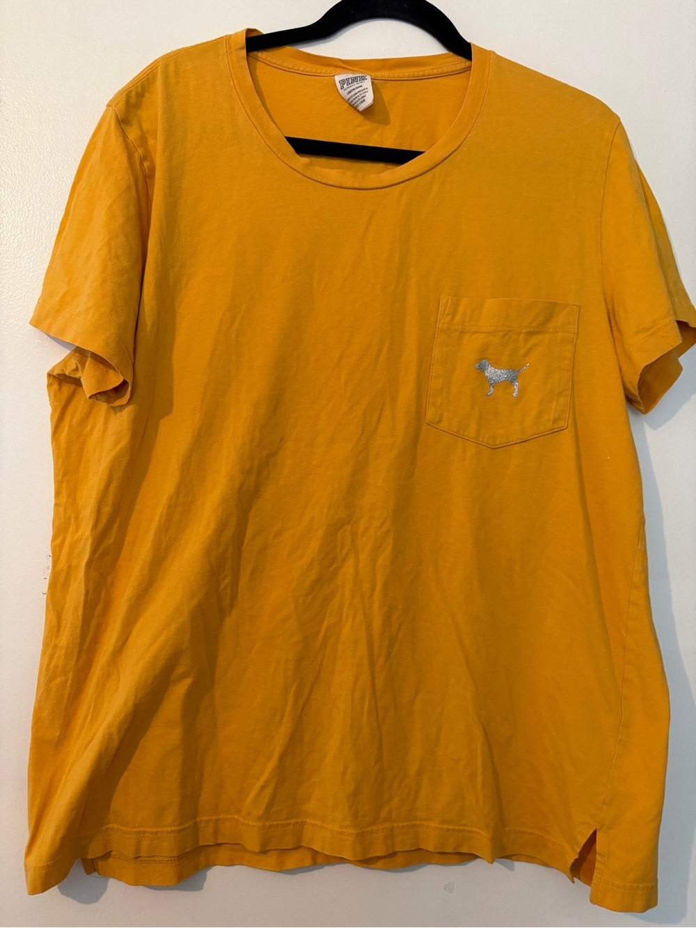Women’s PINK by Victoria’s Secret Bling Pocket Tee with Dog Embroidery - Mustard
